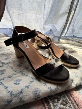 Myra leather dark brown Cowhair Espadrille Wedge Sandals